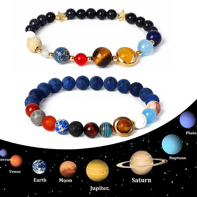 

Universe Galaxy Eight Planets Bracelets Solar System Guardian Star Natural Stone Beads Bangles for Women Jewelry Drop Shipping