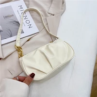popular fold underarm bags summer new pu leather solid color womens shoulder bag fashion textured buckle handbag for women 2022