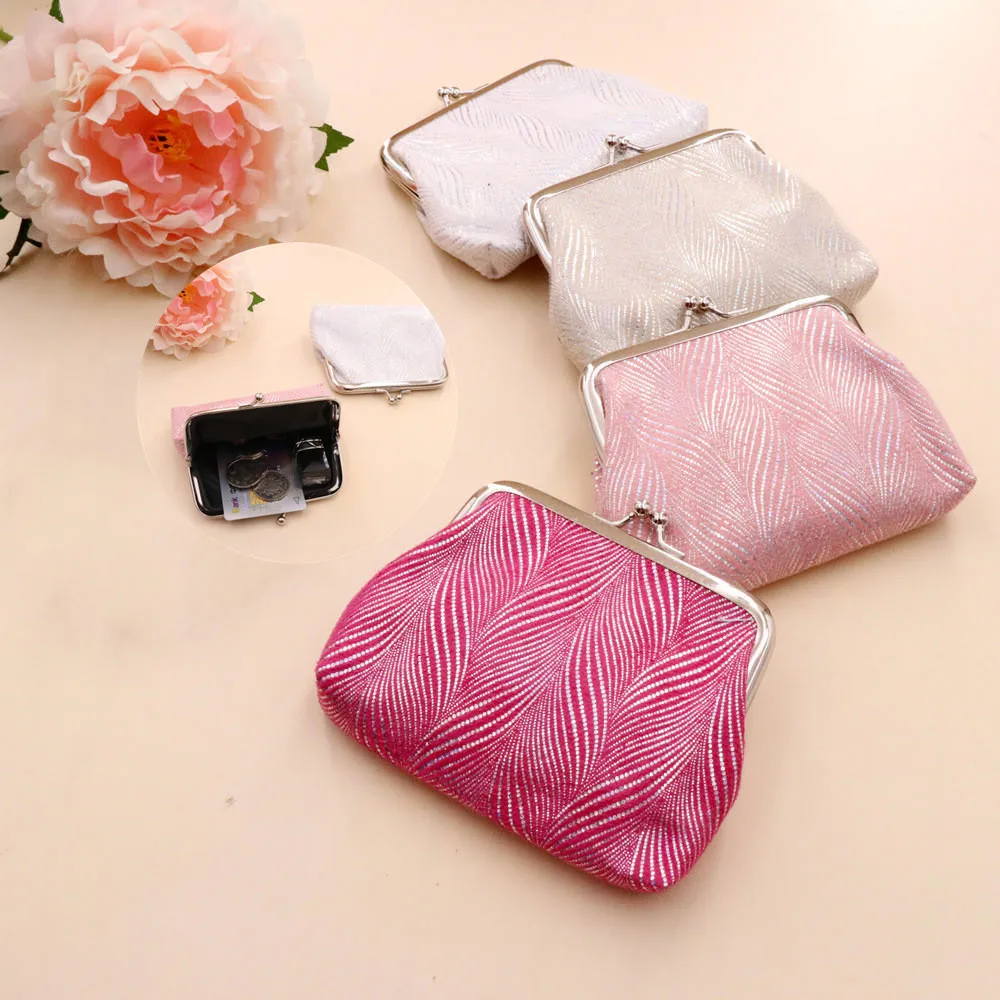 

Coin Purses Lady Small Wallet For Women Stripe Pattern Mini Hasp Coin Purses Money Change Pouch Cotton Fabric Clutch Bag