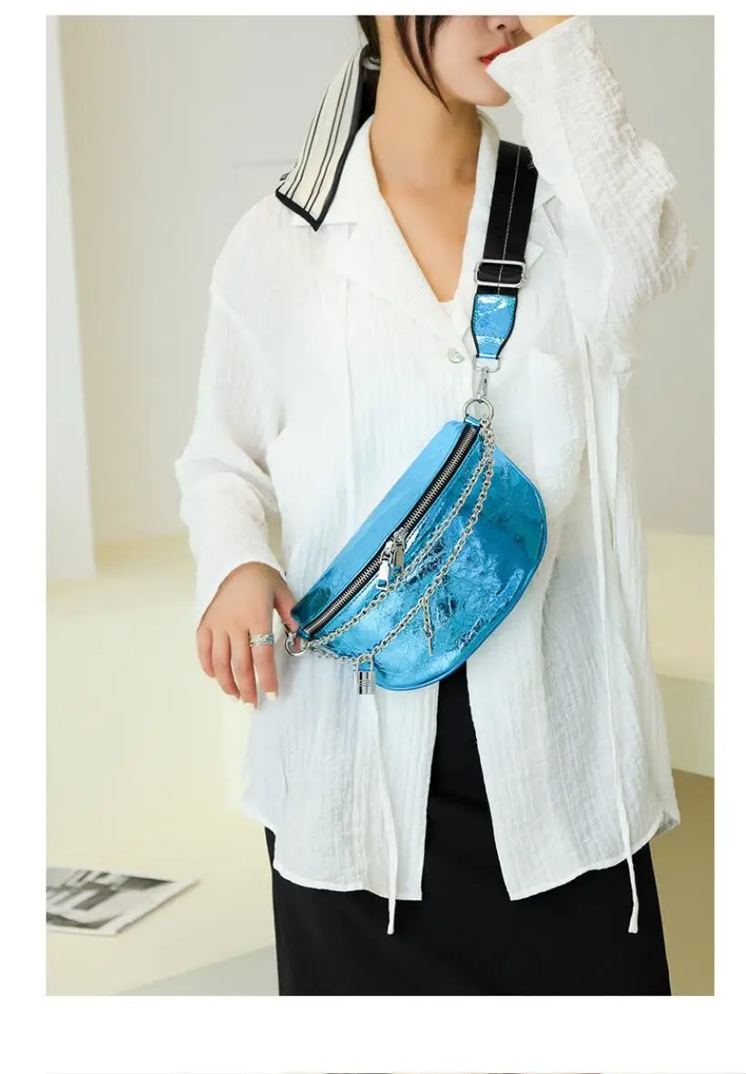 

Нагрудная сумка из натуральной кожи для женщин, очень яркая Вощеная сумочка на одно плечо, текстурированная Женская поясная сумка на цепочк...