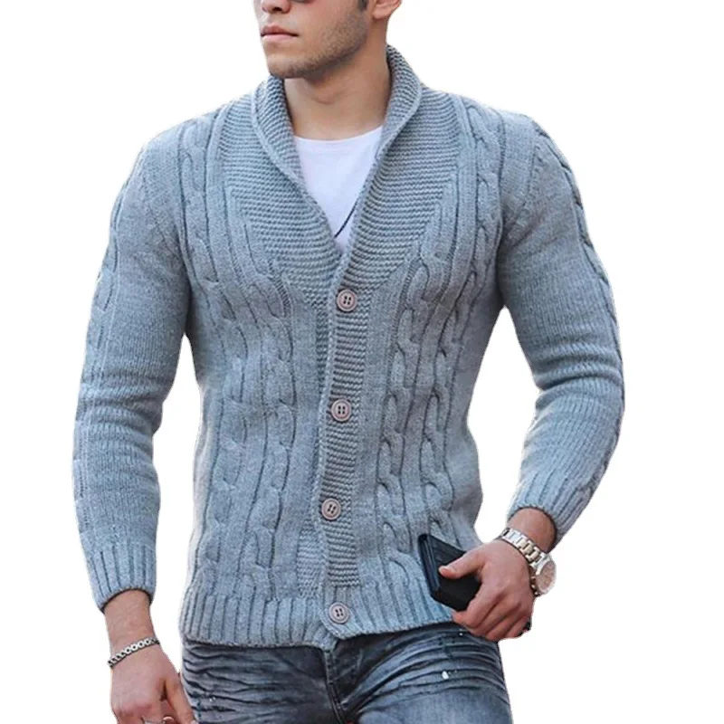 Mens Fashion Plus Size Lapel Cardigan Knit Sweater Spring Autumn Solid Color V-Neck Button Slim Harajuku Sweater Korean Clothes