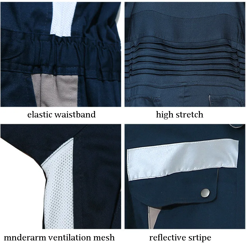 Защитные комбинезоны из 100% хлопка для мужчин рабочие с видимыми лентами защитные