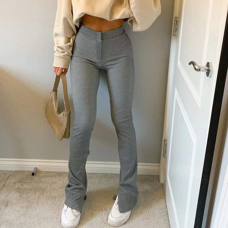 

Casual Flare Pants Women Nice High Waist Side Split Skinny Long Trousers y2k Fashion Stretchy Solid Leggings Sport Pants