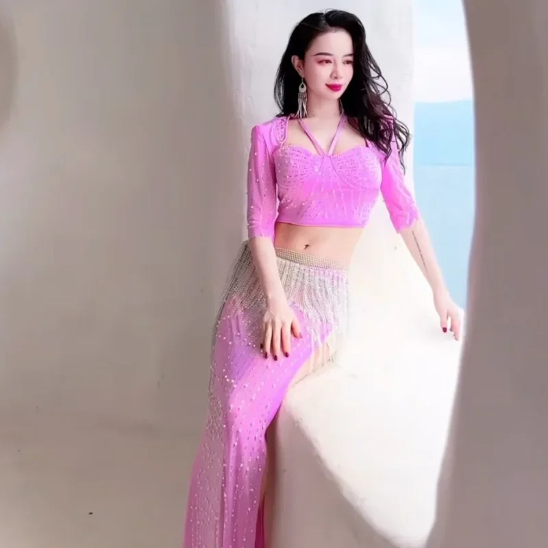 Костюмы для танца живота взрослых 2024 короткое танцевальное платье с бисером