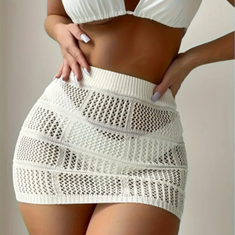 Женская Эротичная Однотонная юбка-камисоль с вырезами эластичная пустая пляжная