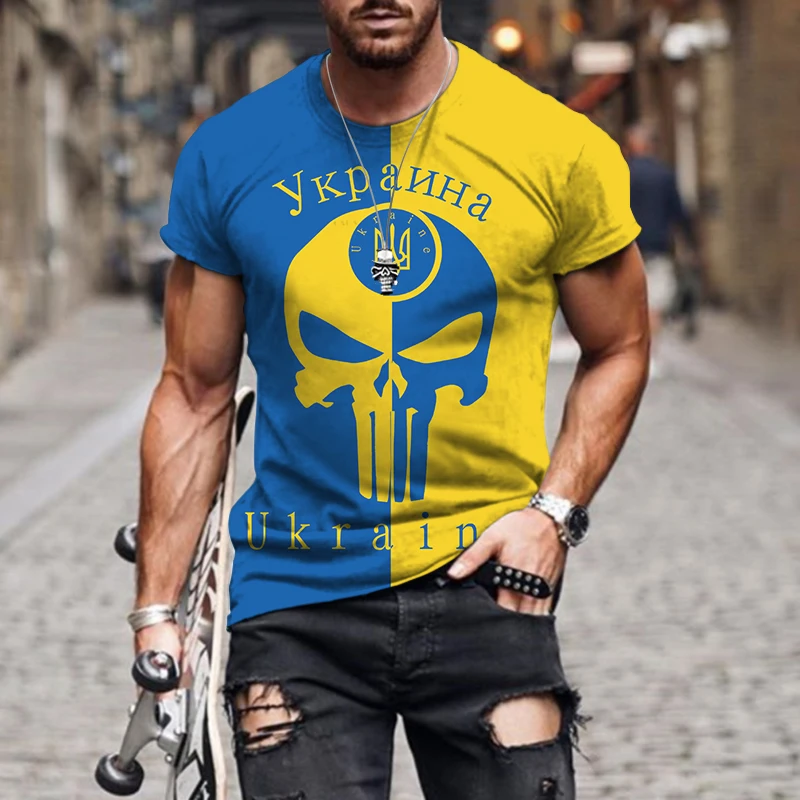 

Ukraine Plus Size T Shirts Men Ladies New Flag Couples 3d Print Pattern Retro Oversized Street Sports Personality