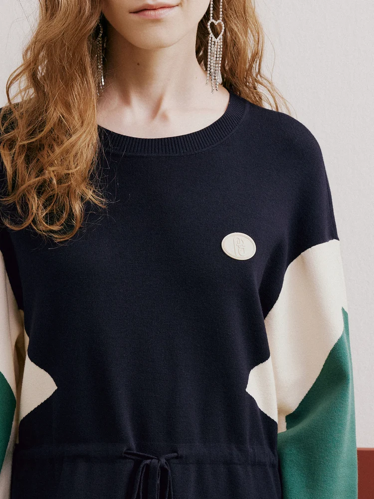 [Распреппи] Psalter Poem с круглым вырезом и шнурком элегантное платье-свитер