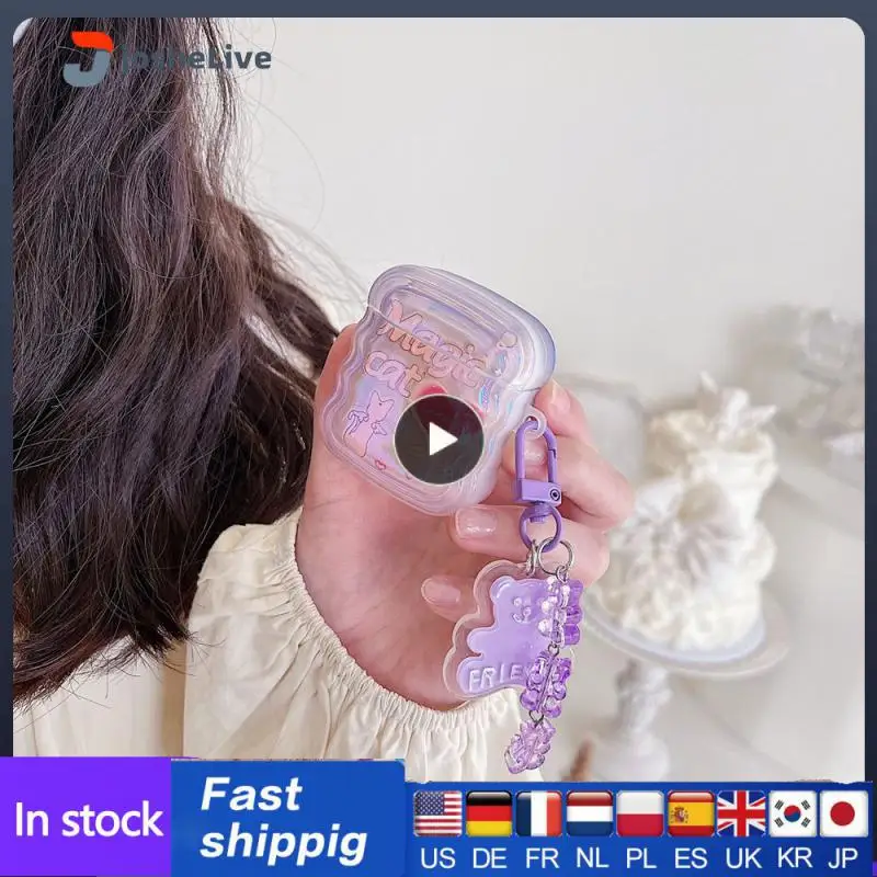 

Простой удобный тонкий модный чехол с подвеской в виде кошки для наушников бытовой электроники красивый защитный чехол фиолетового цвета