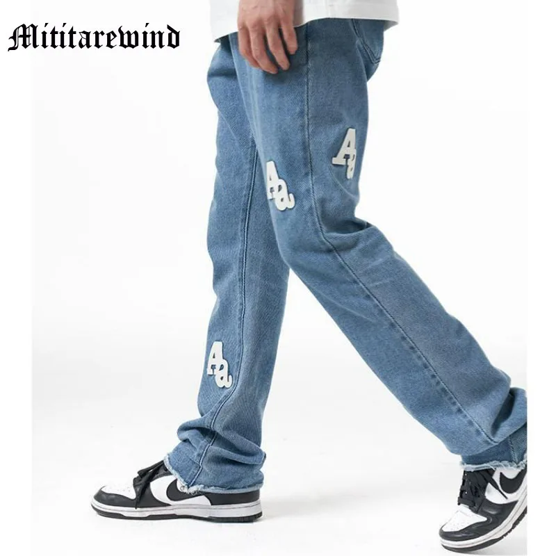 

Hip Hop Print High Street Vibe Micro Flare Pants Distressed Washed Y2k Straight Streetwear Jeans Four Seasons Denim Trousers