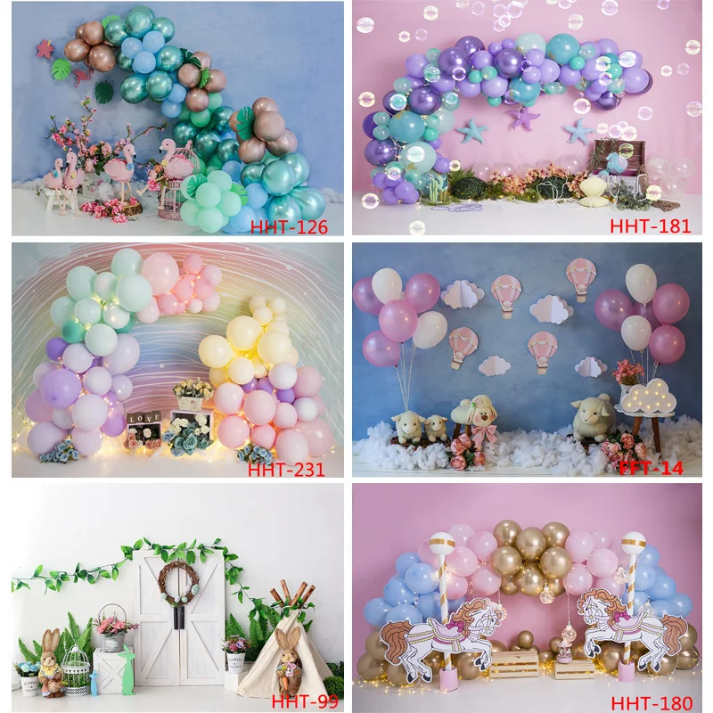 

Personalized Decoration With Colorful Balloon Arch Snowman Background Newborn Baby Birthday Photography Backdrops FSS-109