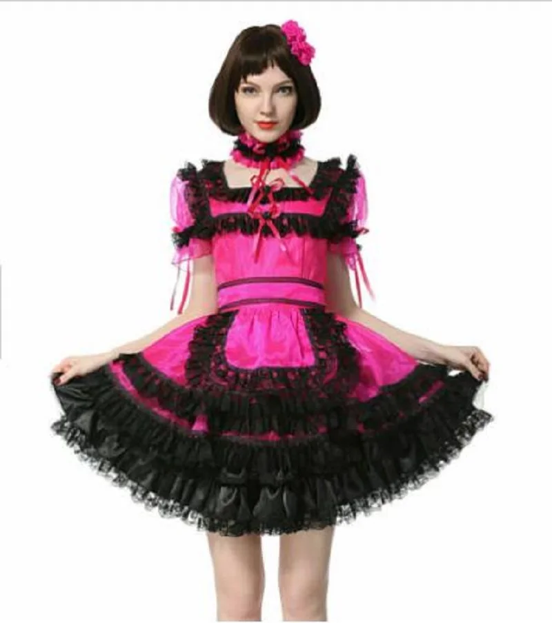 

Sissy Maid Square Cut Neckline Lovely Lace Skirt Silk Dress Role Play Dress Customization