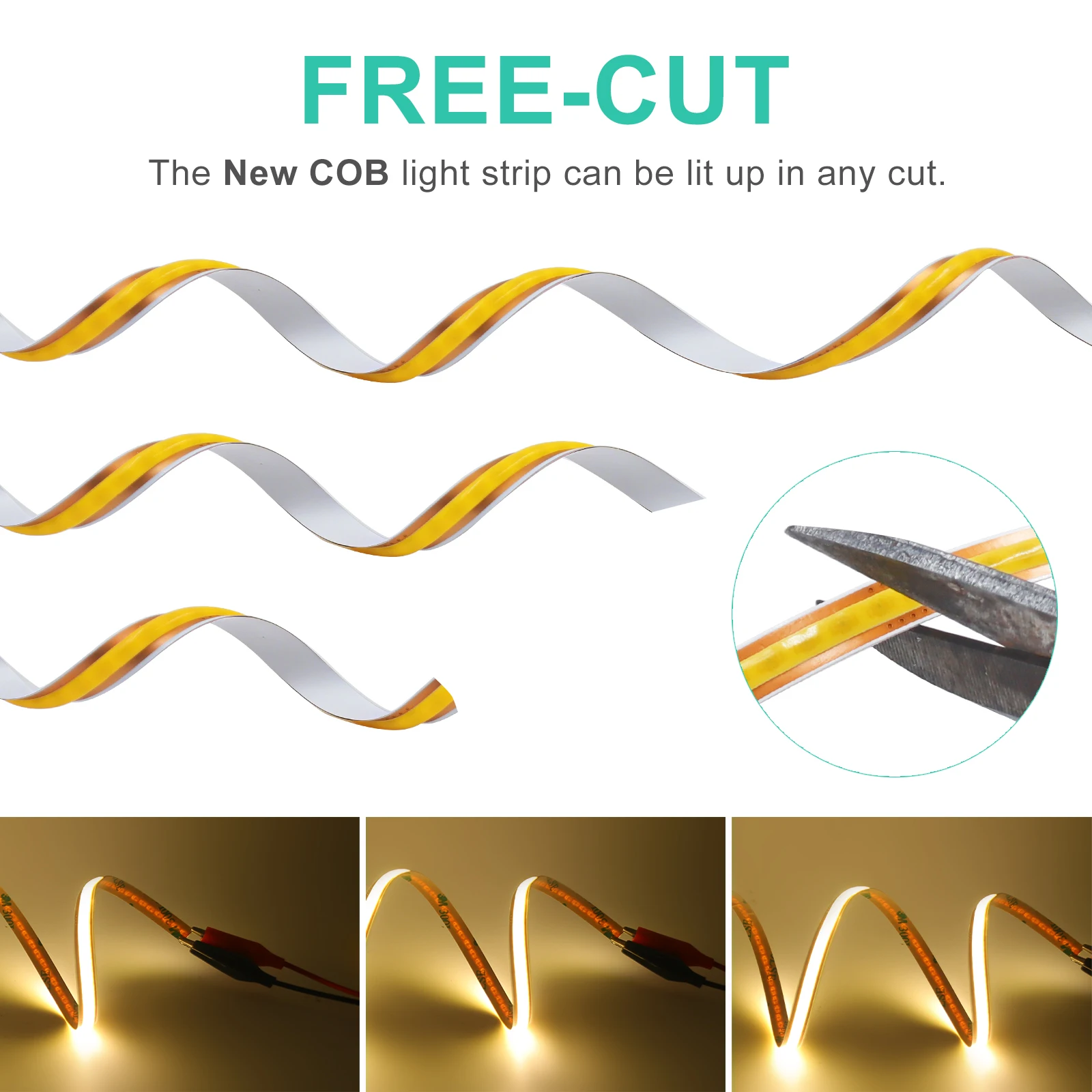 Фото Светодиодные ленты COB Free Cut 400LEDs/M Гибкая светодиодная лента 3000K 4000K 6000K Линейное освещение 1-10M 12V 24V Украшение дома №2