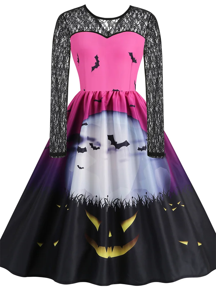 

Женское винтажное платье на Хэллоуин, кружевное повседневное элегантное платье с длинным рукавом и принтом в стиле Харадзюку, вечернее платье для косплея, 2023