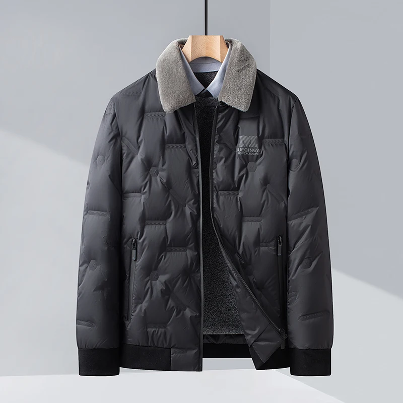 Top Grade Men's Winter Collar Detachable Warm Down Jacket 2022 New Men Fashion Busines Casual Wool Turn Collar Down Coats