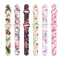 for apple watch band 7 se 6 5 4 3 silicone floral print 42mm 44mm 45mm bracelet strap for iwatch wristband 41mm 40mm 38mm