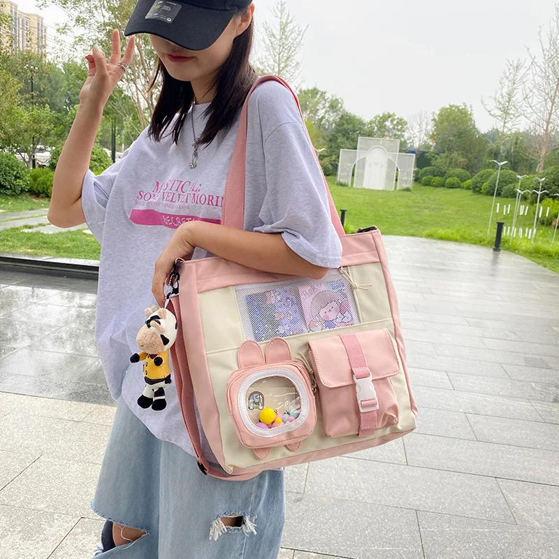 

Clear Pocket 3 Ways Backpack for Teens Women Simple Canvas shoulder Mini Packbag Teen Girls crossbody for Daily Shopping