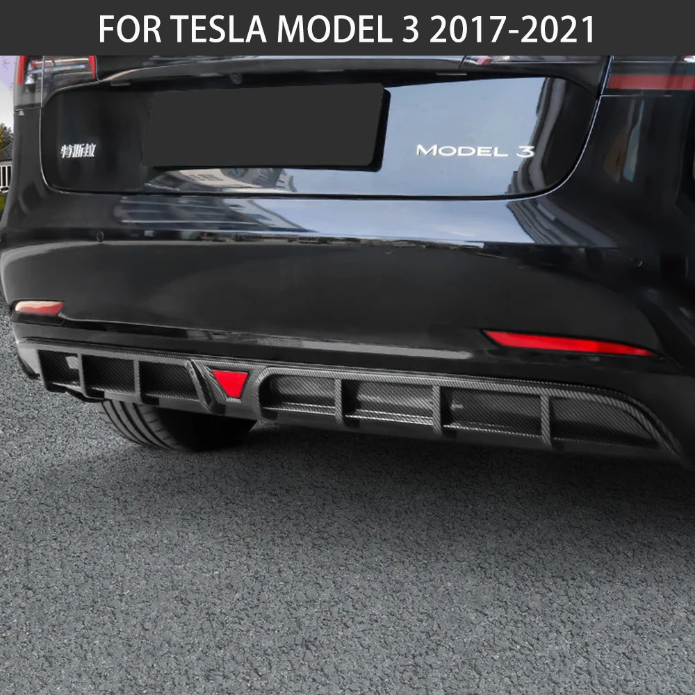 Rear Bumper Diffuser Splitter Chin Lip Spoiler Body Kit For Tesla Model 3 2017 18 19 20 2021 Carbon Black Car Tuning Accessories