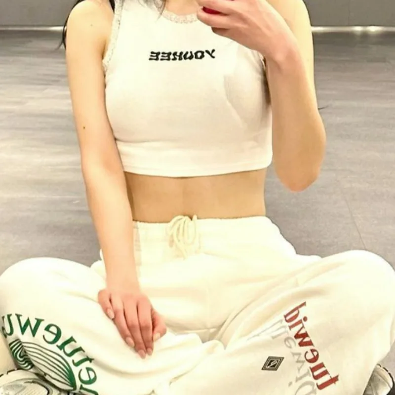 

2023 New Fashion South korea Niche Joy Park Xiurong Danielle Same Sle Tuewid Korean Sle Letter Print Sweatpants Pants women