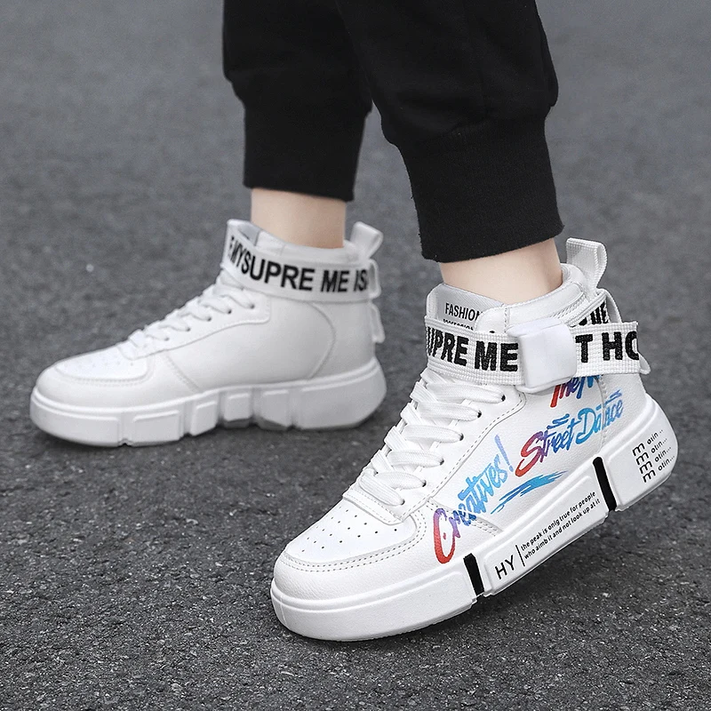 Brand Kids Casual Sneakers Children High-tops Sneakers Trendy Boys Basketball Sports Tennis Shoes Leather Non-Slip Footwear