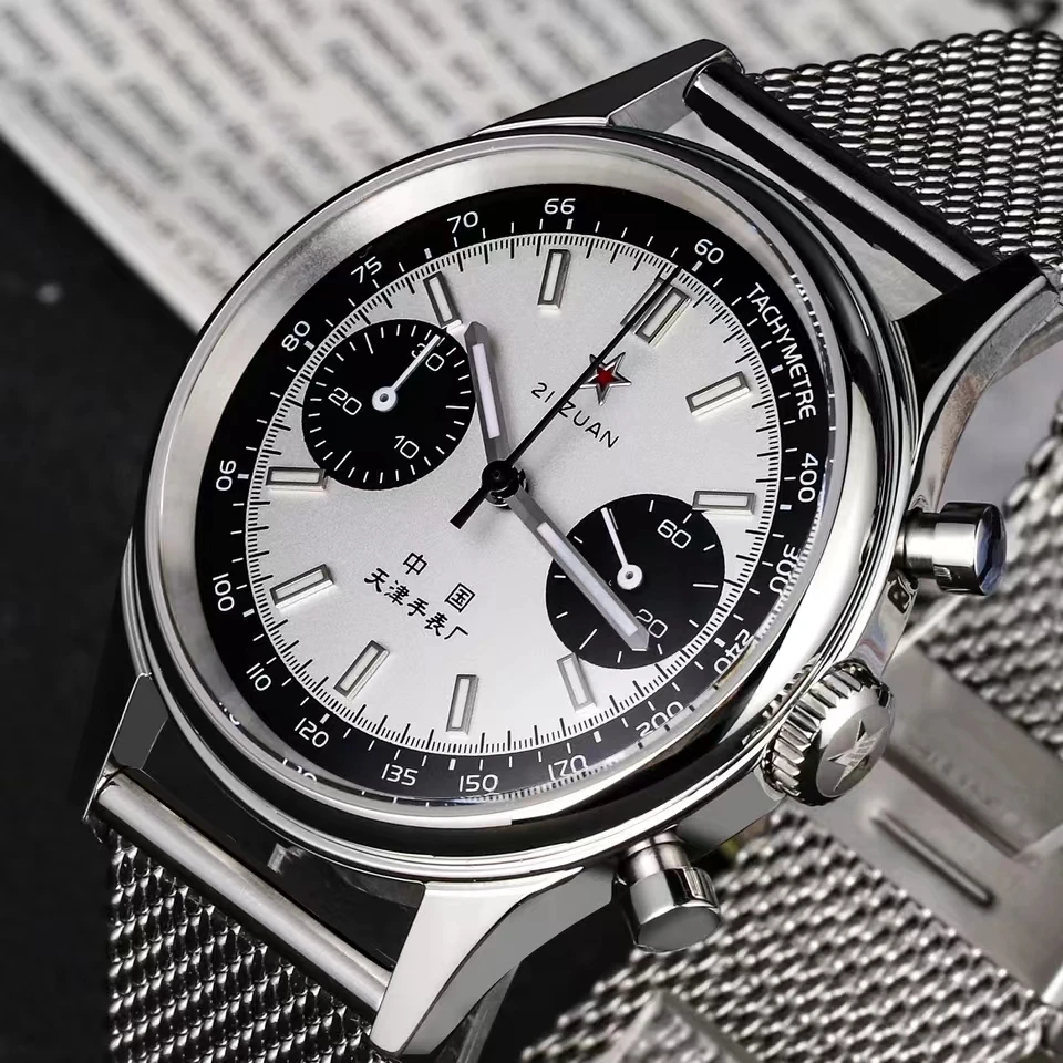 

High Quality Seagull Brand Quartz Mens Watch TJ TianJin Pilot Chronograph Waterproof Luminous Pointer 42mm Panda Eye Dial