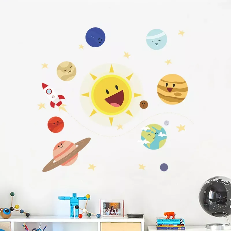 

NEW2022 Cartoon Solar system Planet wall sticker kids child room background Bedroom for home decoration art wallpaper Removable