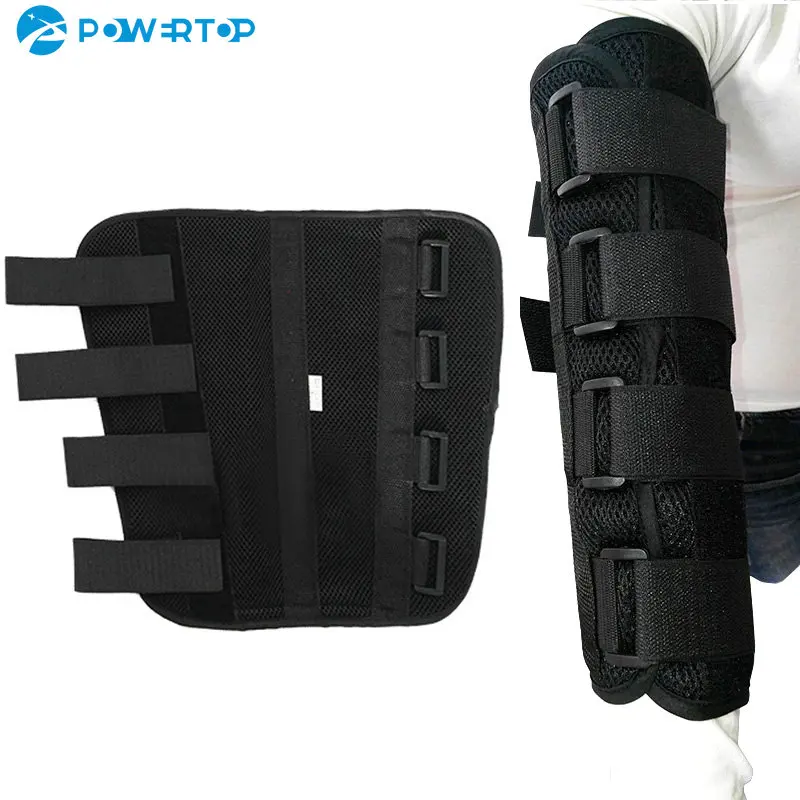 Arm Splint Brace Support  Adjustable Elbow Joint Recovery Protect Band Belt Strap with 3 Fixed Steel Plates for Children Adults