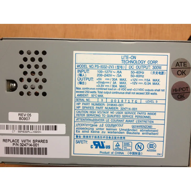 Для HP ML330 G3 серверный источник питания PS-5032-2V3 319640-001 324714-001 300W