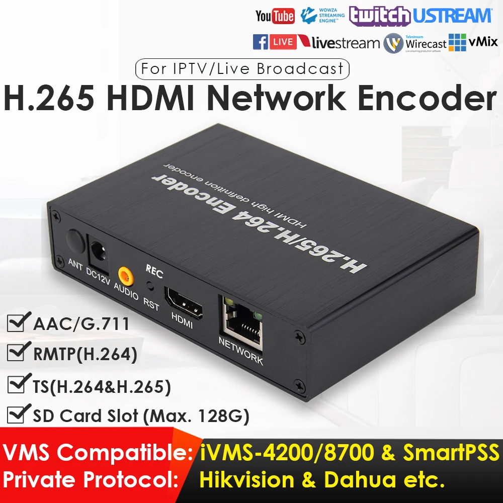 

H.265 1080P HDMI Video Encoder W/SD Card Slot for Network TV/Video Record and Capture /Live Broadcast To Youtube Facebook Vimeo