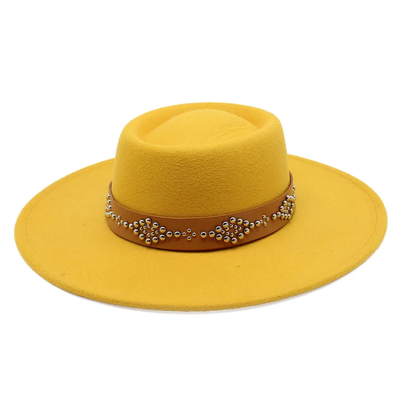 

New Fedora Hats For Women 9.5cm Wide Brim Khaki Black Felted Dress Hat Panama Church Men Jazz Hat Sombreros De Mujer