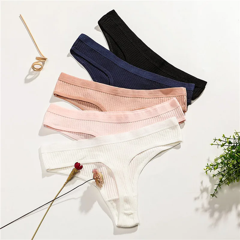 

Nibesser Female Sexy Thong Womens Cotton Panties Mid Rise Thongs Striped Solid Underpants Comfortable G-String Intimate Lingerie