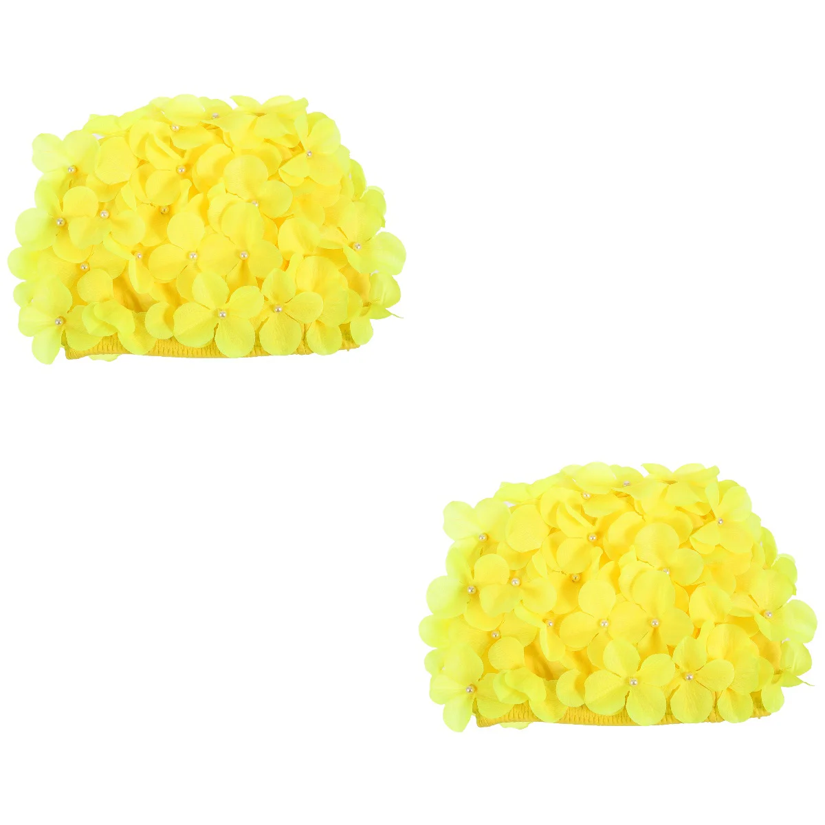 

2 Count Swim Caps Girls Flower Swimming Women 21x15cm Hats Professional Yellow Polyester Wear-resistant Miss