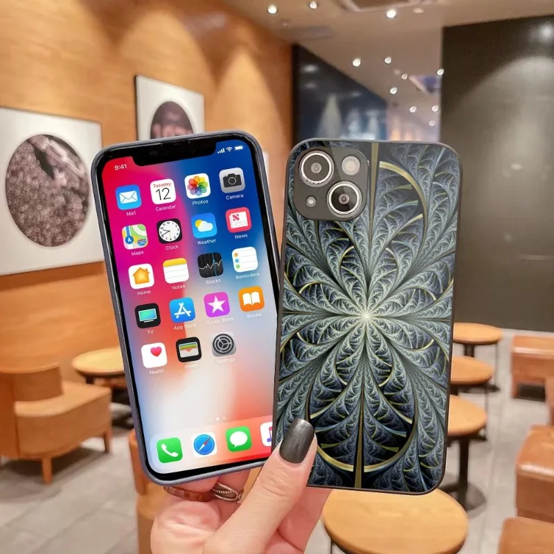 

Aesthetic Fractal Art Phone Case for iPhone 14 13 12 11 Pro Max X XR XS 8 7 Plus Liquid Glass Phone Cover Funda