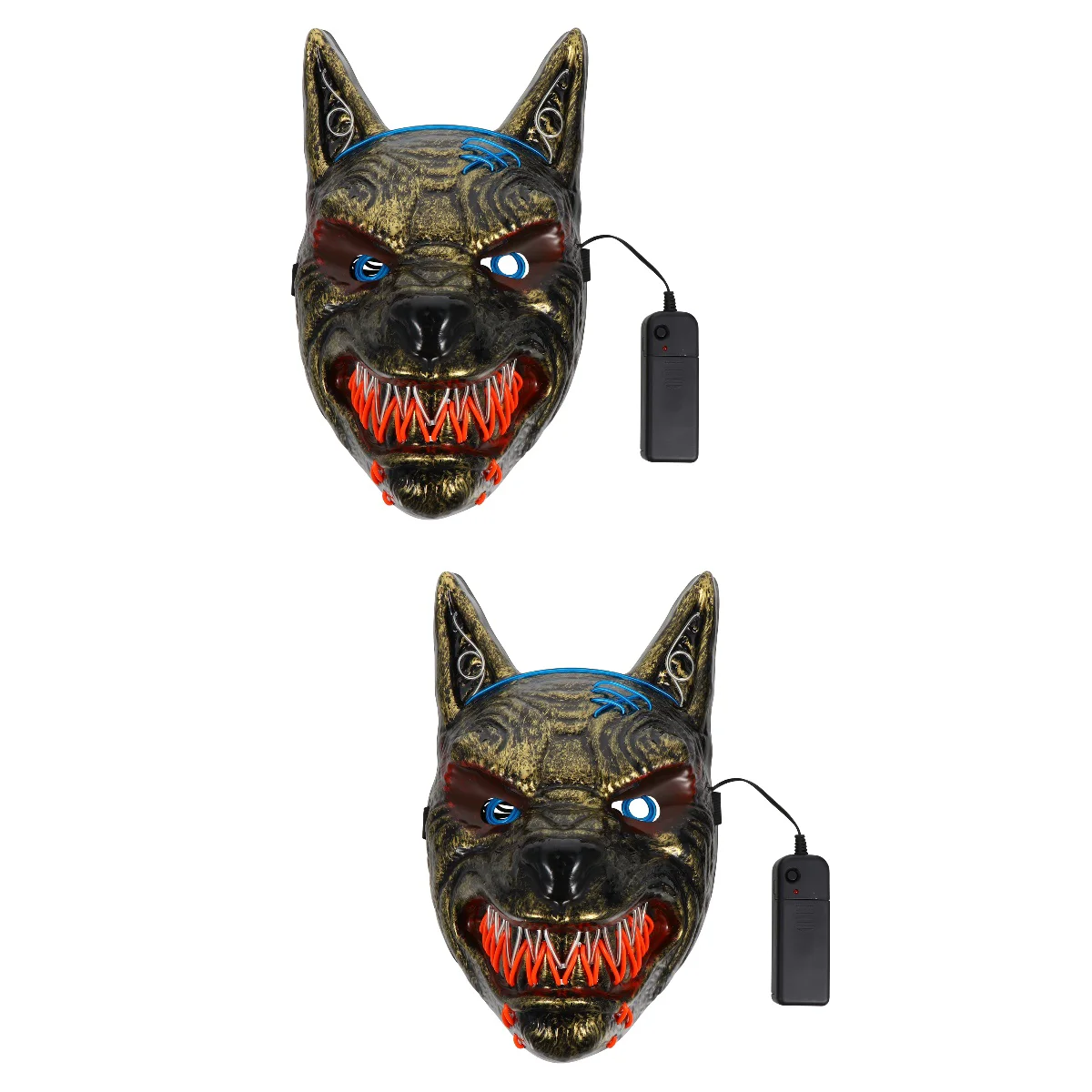 

2 Pc LED Face Mask Glow Carnival Full Terrible Costume Prom Scary Horror Wolf Head Glowing Man