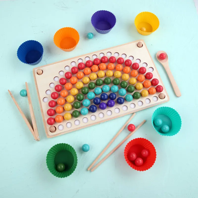 

Wood Rainbow Clip Bead Jigsaw Montessori Teaching AIDS Children Learning Educational 3d Puzzle DIY Perler Beads Baby Sensory Toy
