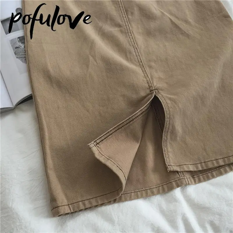 Demin Skirt Women  Skirts 4XL Midi Long Jeans Skirt A Line Brown Vintage Korean Fashion Mujer Faldas Summer Clothes New images - 6