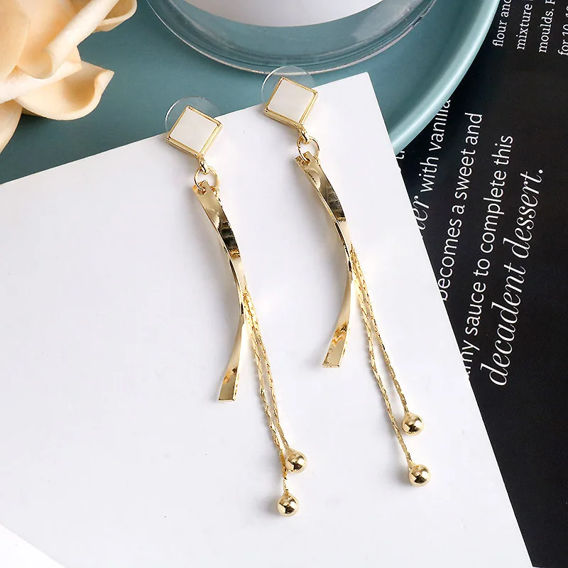 

Новые серьги с длинными кисточками и жемчугом в Корейском стиле, Модные Элегантные Изысканные трендовые Блестящие Свадебные украшения с дл...