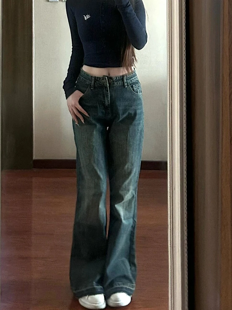 Plus Size Plus size women clothing 50.00kg Chubby Girl Retro High Waist Jeans Women's Loose All-Match Student Wide Leg ...