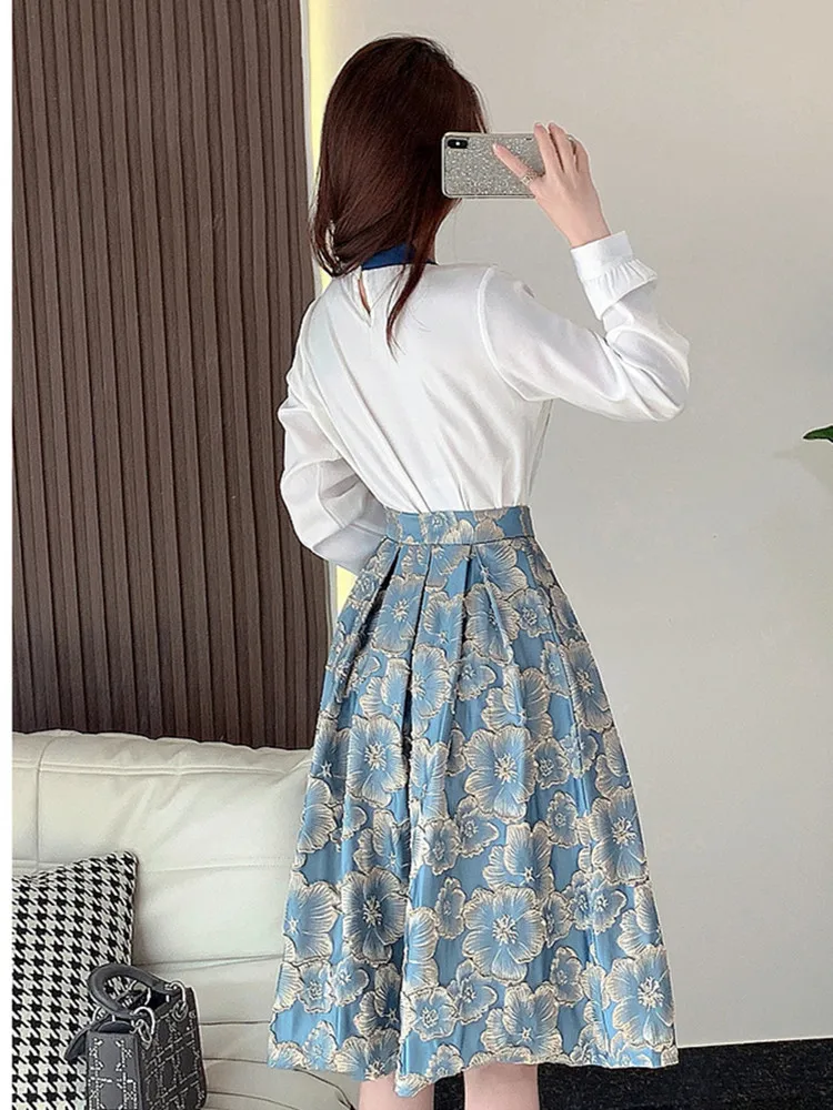 Женский жаккардовый костюм с юбкой элегантная женская юбка цветочным рисунком +