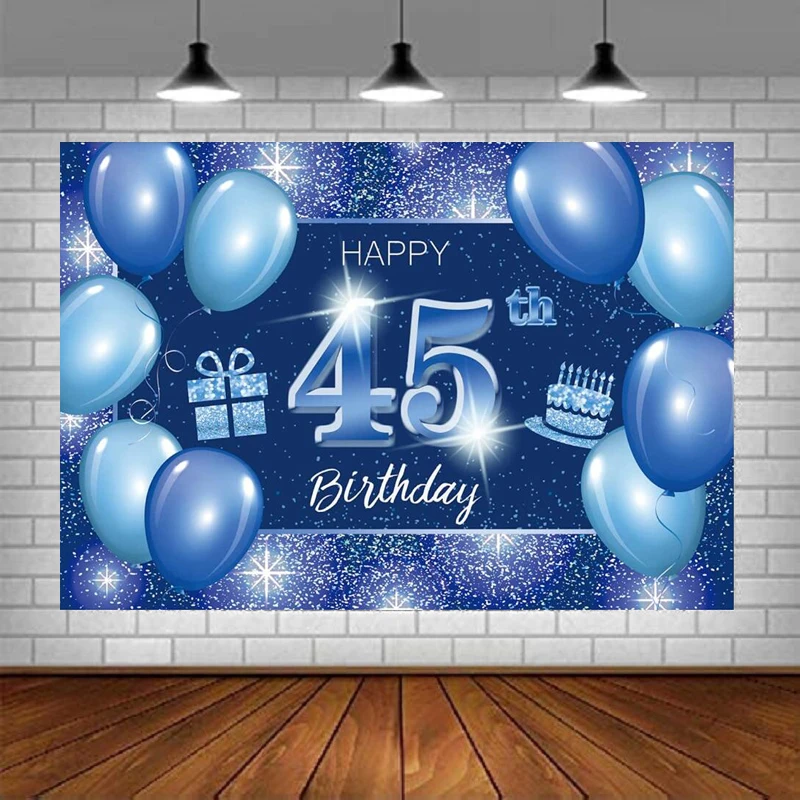 

45th Birthday Party Photography Backdrop Banner Decor Blue Dot Glitter Sparkle Theme Background For Men Women Supplies Poster