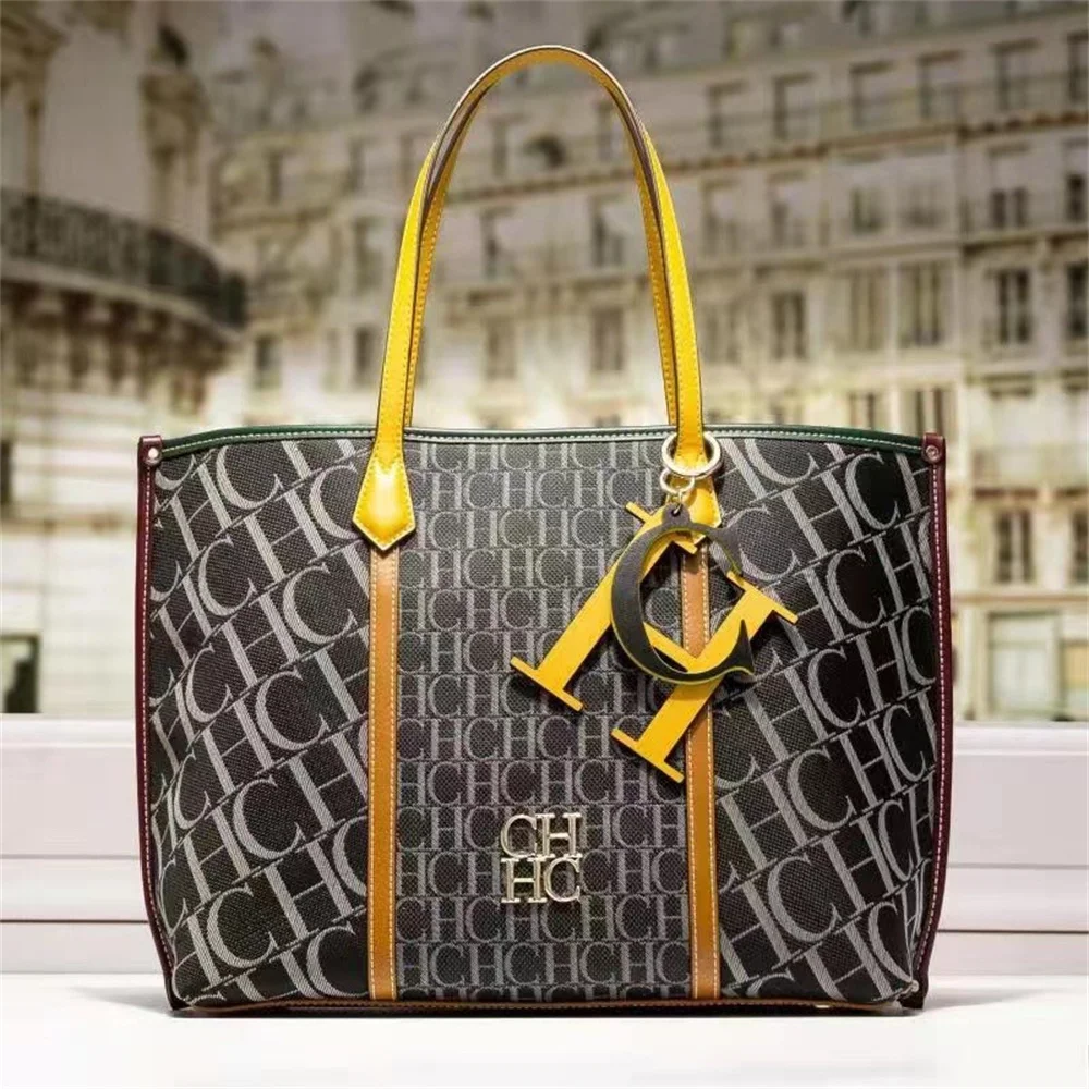 

100% Genuine Leather Large Capacity Totes Luxury Brand Designer Purses and Handbags CH Letter Printed Female Shoulder Bucket Bag