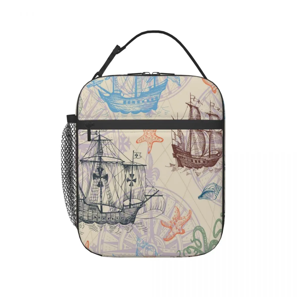 

Lunch Bag Thermal Insulated Tote Pouch Kids School Bento Portable Dinner Container Picnic Food Storage Sailboat Monochrome