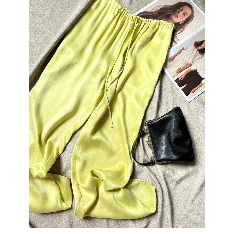 Women'S Wide-Leg Pants Minimalist Style High-Waisted Trousers Slim Straight-Leg Pants