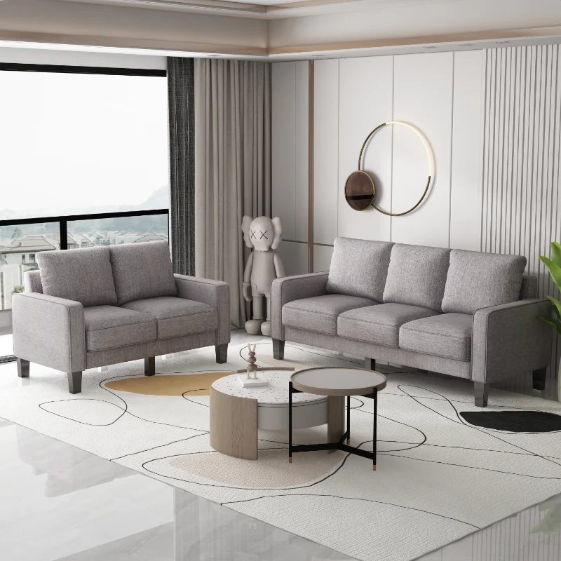 

Modern Living Room Furniture Sofa In Light Grey Fabric 2+3 Seat LIGHT GREY Fabric [US Stock]
