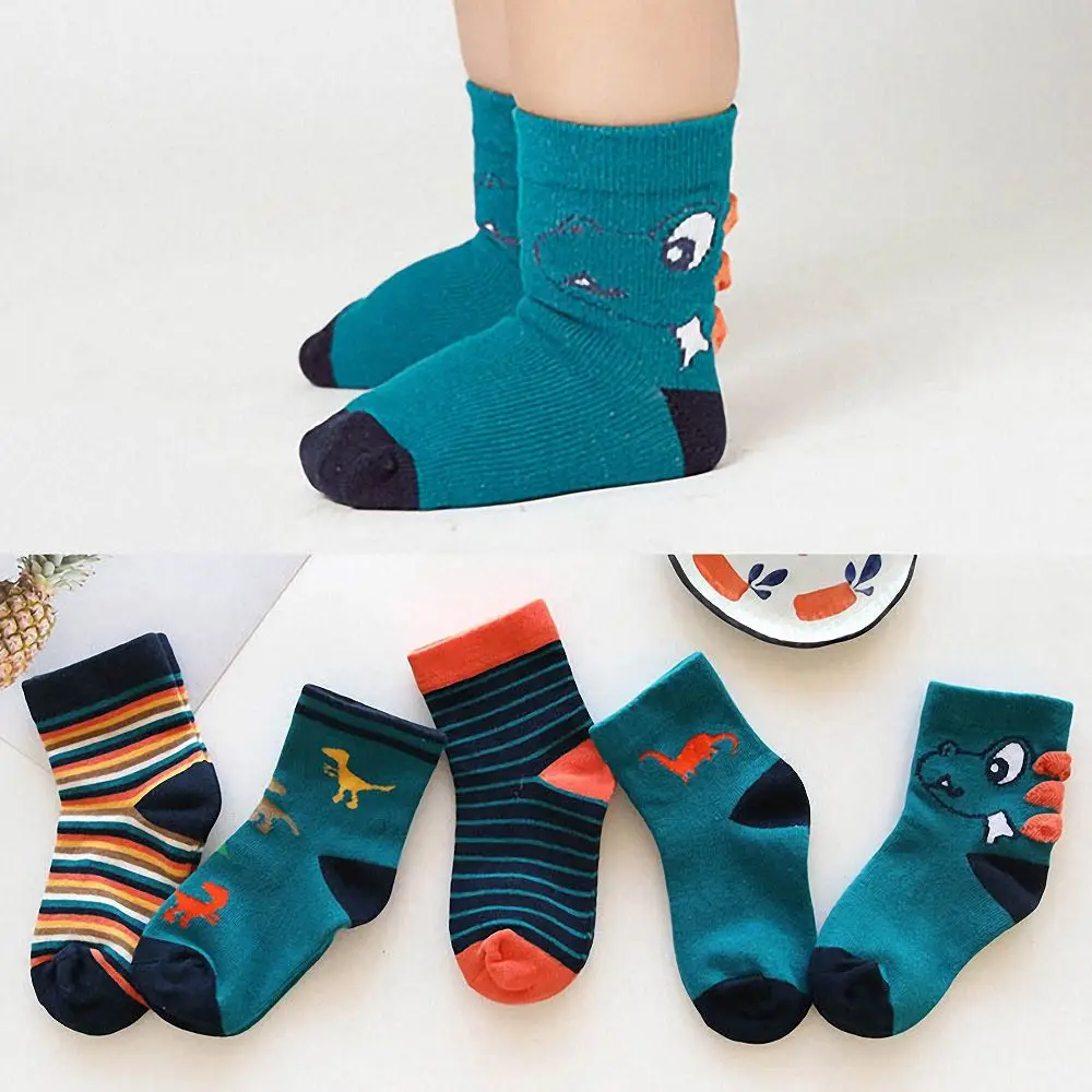 

5 Pairs/Lot Lovely Kid Socks Autumn Winter Warm Cotton Dinosaur Printed Infant Toddler Socks Non-slip Floor Socks Baby Clothing