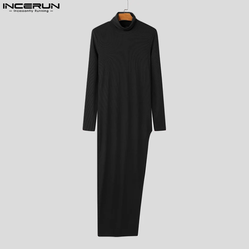 INCERUN однотонные пуловеры с длинными разрезами 2024 мужские повседневные вязаные