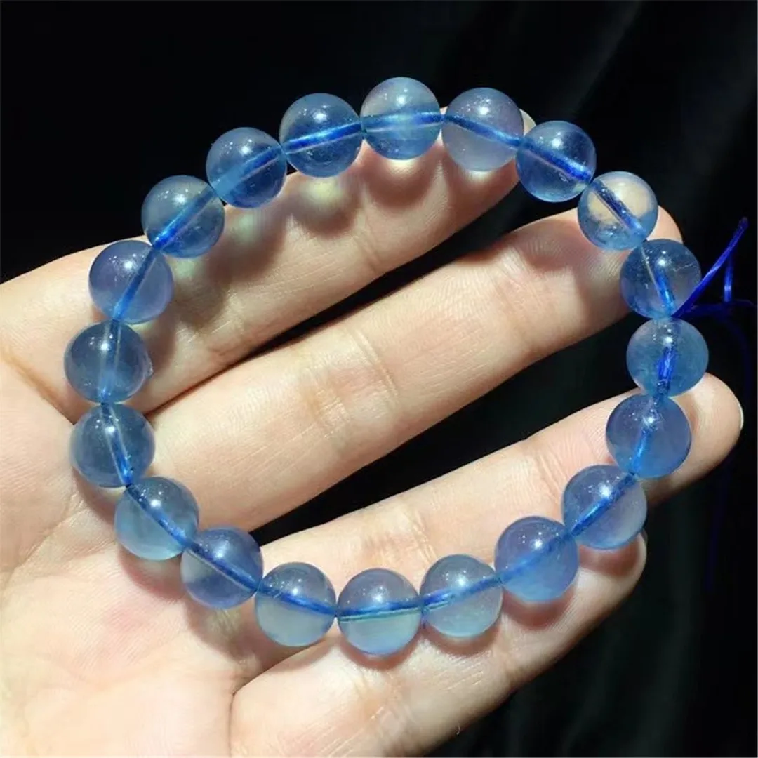 

10mm Natural Blue Aquamarine Bracelet Jewelry For Woman Lady Man Luck Love Gift Crystal Beads Reiki Gemstone Stone Strands AAAAA