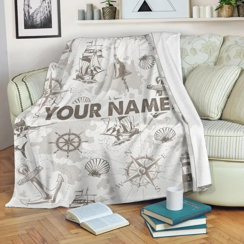 

Nautical Blanket - Sailing Throw Blanket - Nautical Fleece Blanket - Sailing Adult Blanket - Nautical gift for him her