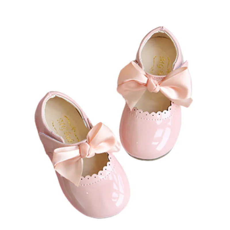 Toddler Girls Shoes Children’s Flats Kids Patent PU Leather Dress Shoes Cute Princess Sweet Wedding Party Shoes with Knot Bowtie