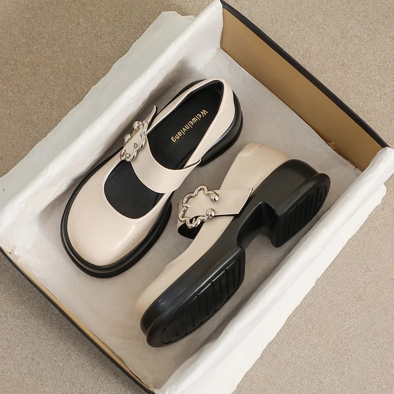 

2023 spring new women's platform high heel leather shoes fashion metal decoration british style casual loafers banquet and offic