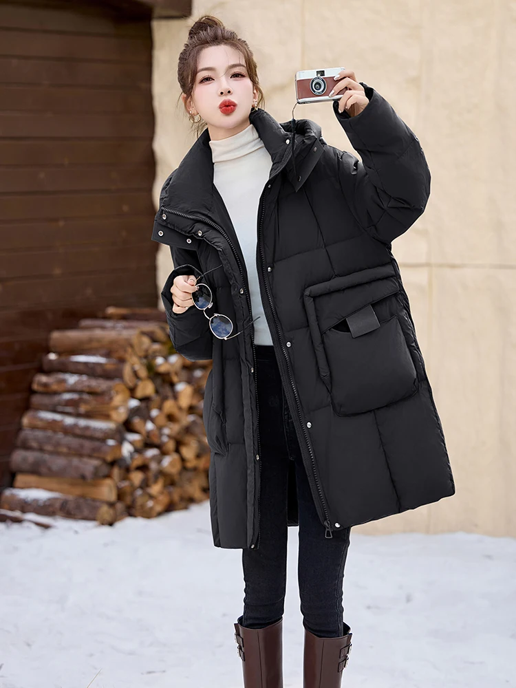 Корейский пуховик Jiujiang средней длины женский зимний 2024 новый дизайн толстая